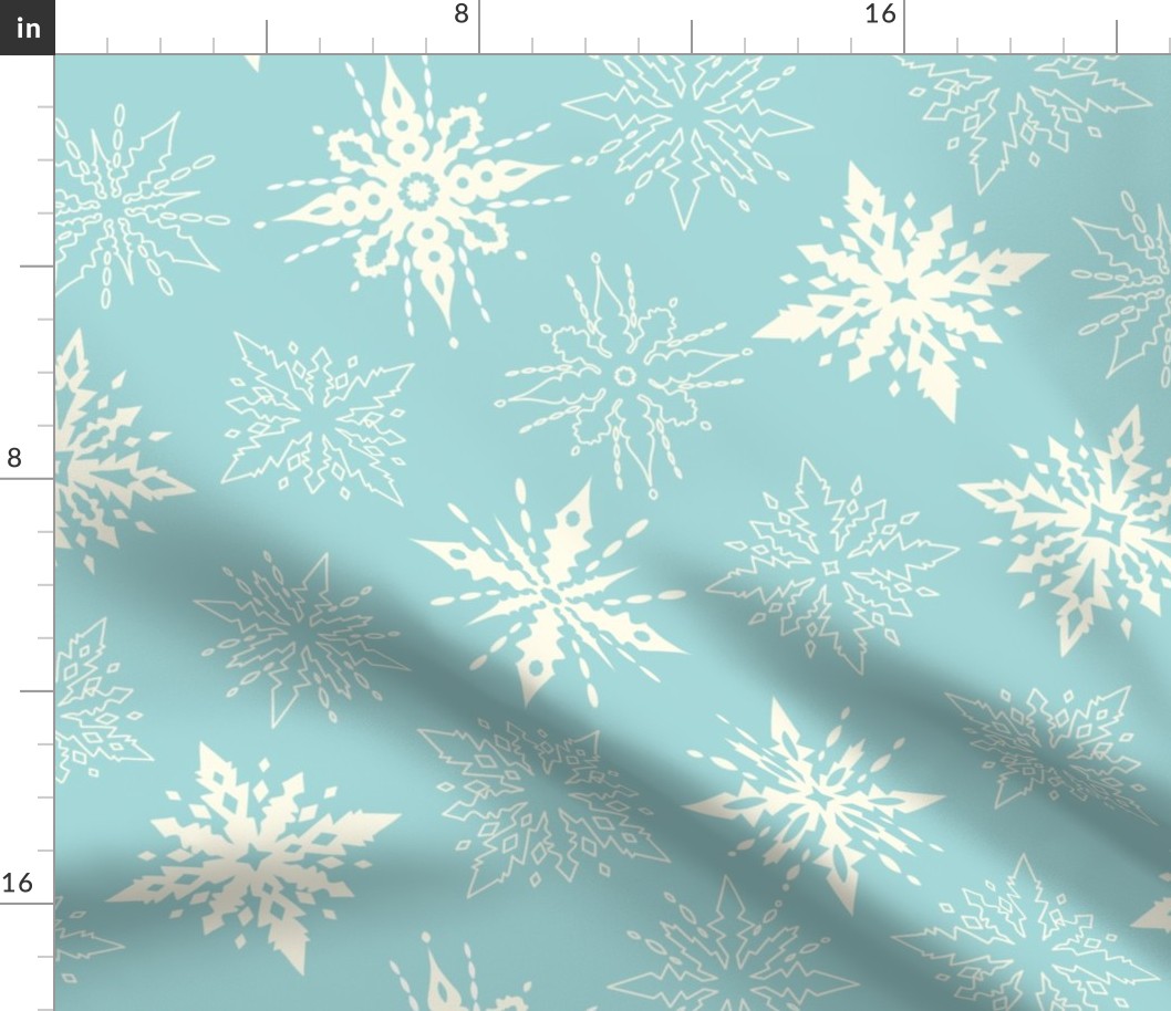 (L) Pastel Snowflakes Winter Christmas Aqua Turquoise and Cream 