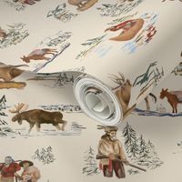 Large Trapper Toile in Neutral; Trapper, Western, Cowboys, Hunting