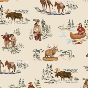 Large Trapper Toile in Neutral; Trapper, Western, Cowboys, Hunting