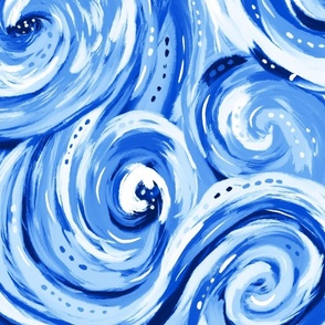 Blue painted riot swirls wallpaper scale