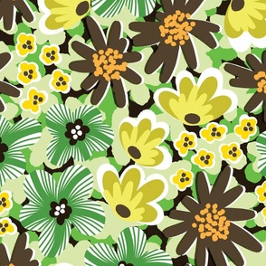 Playful Botanical Modern Wild Flowers Pattern in Green and Black for Women's Apparel