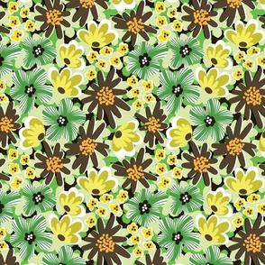 Playful Botanical Modern Wild Flowers Pattern in Green and Black for Women's Apparel