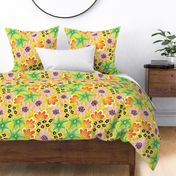 Playful Botanical Modern Wild Flowers Pattern in Bright Colours for Women's Apparel