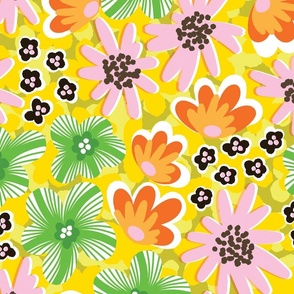 Playful Botanical Modern Wild Flowers Pattern in Bright Colours for Women's Apparel