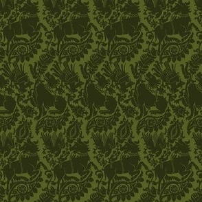 Medieval Beasts and Birds - Olive Green