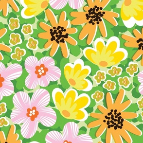 Playful Botanical Modern Wild Flowers Pattern in Bright Colours for Women's Apparel