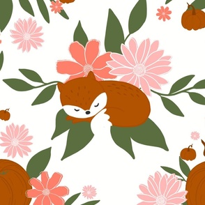 Floral Fox on White