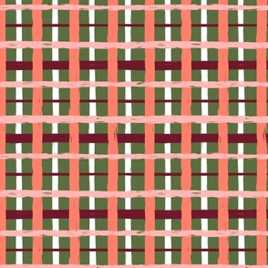 Small Scale Plaid Stripes on Green