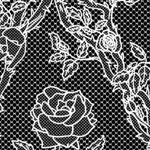 Lacy Roses and Thorns - Large, White and Black