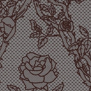Lacy Roses and Thorns - Large, Maroon and Gray