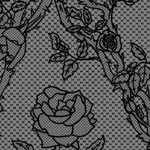 Lacy Roses and Thorns - Large, Black and Gray