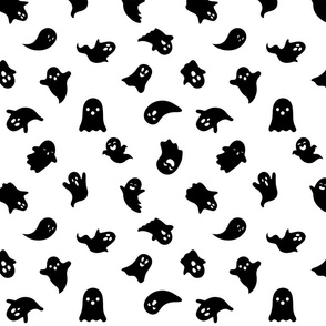 Singing Ghosts Halloween White and Black Pattern