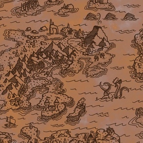 Old Fantasy Map with Happy Sea Monsters - Browns and Oranges