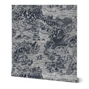 Old Fantasy Map with Happy Sea Monsters - Black, Gray, and White