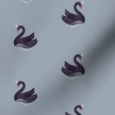 Black swans on cool grey blue background (small)