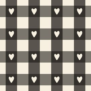 Gingham Love Hearts on a Spooky Black and Creamy White Buffalo Plaid Cute Halloween Check Blender