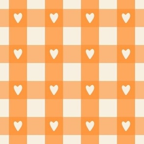 Gingham Love Hearts on Pumpkin Orange and Creamy White Buffalo Plaid Cute Cottagecore Check Blender