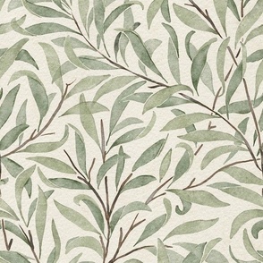 watercolor leaves - green on cream - william morris inspired // medium scale