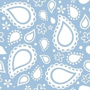 Medium Scale Playful Paisley Bandana Caribbean White on Sky Blue