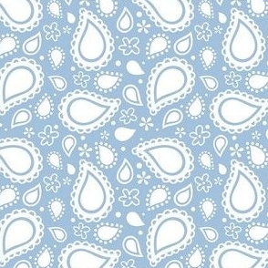 Small Scale Playful Paisley Bandana Caribbean White on Sky Blue