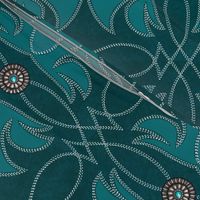 Turquoise leather stitching with silver conchos on suede leather