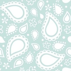 Medium Scale Playful Paisley Bandana White on Sea Glass