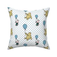 Bigger Classic Pooh and Piglet with Balloons Antique Blue Dots