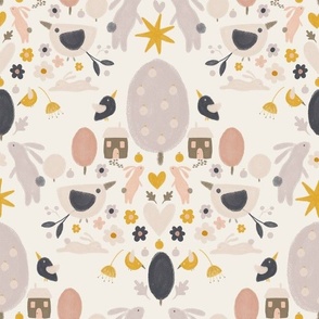 Pastel woodland and bunny tapestry