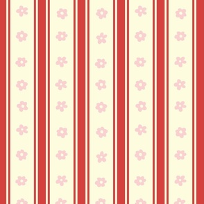 Classic Vintage Christmas Stripes Cream Red and Pink