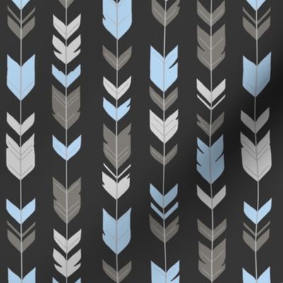 Half scale Arrow Feathers  - off black charcoal, grey, blue, silver