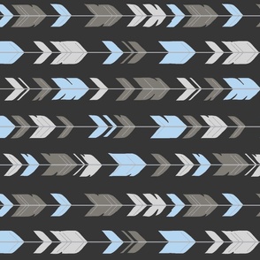 Arrow Feathers  - off black charcoal, grey, blue, silver - rotated