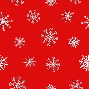 White Christmas Snowflakes On Red