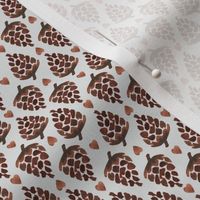 s Pine cones and little hearts - boho cabincore kids - brown on light gray