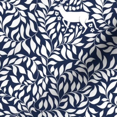 Winding leaves with woodland animals - reverse navy