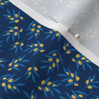 Olive Branch Ditsy Navy and Blue: Happy Hannukah Collection, Leaves, Olive Tree, Mediterranean, Festival of Lights - M