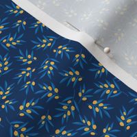 Olive Branch Ditsy Navy and Blue: Happy Hannukah Collection, Leaves, Olive Tree, Mediterranean, Festival of Lights - S