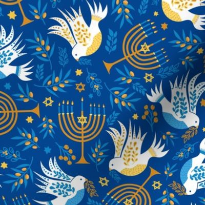 Hanukkah Birds Navy: Happy Hanukkah Collection, Menorah, Star of David, Jewish Festival of Lights - S