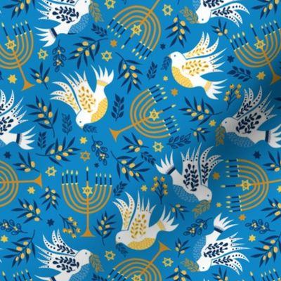 Hanukkah Birds Blue: Happy Hanukkah Collection, Menorah, Star of David, Jewish Festival of Lights - S