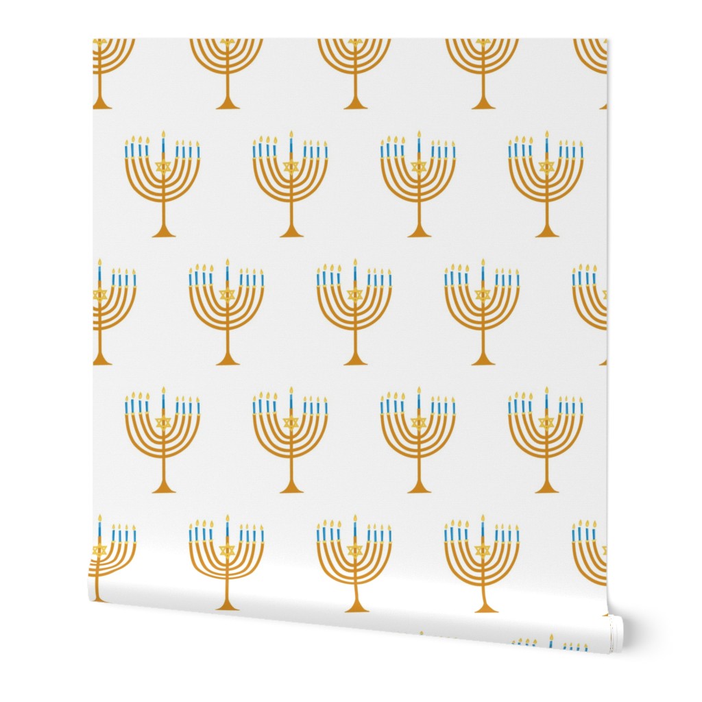 Hanukkah Menorah White: Happy Hanukkah Collection, Menorah, Star of David, Jewish Festival of Lights - L