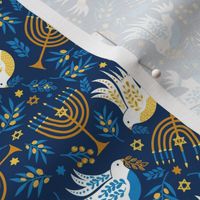 Hanukkah Birds Navy Ditsy: Happy Hanukkah Collection, Menorah, Star of David, Jewish Festival of Lights - M