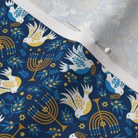 Hanukkah Birds Navy Ditsy: Happy Hanukkah Collection, Menorah, Star of David, Jewish Festival of Lights - S