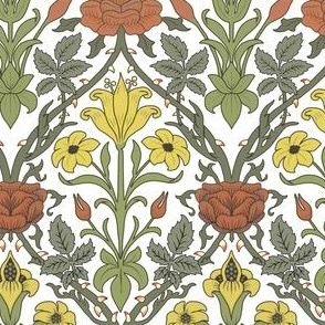 William Morris rose and lily on white