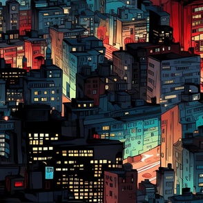Comic style city night view