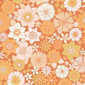 retro vintage floral jumbo wallpaper faded rust by Pippa Shaw