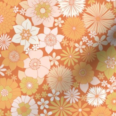retro vintage floral large wallpaper faded rust by Pippa Shaw