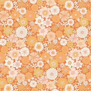 retro vintage floral large wallpaper faded rust by Pippa Shaw