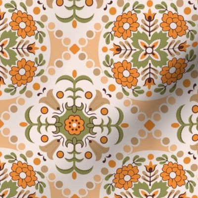 Kitchen pattern in avocado green and harvest orange