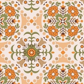 Kitchen pattern in avocado green and harvest orange