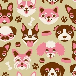 My Favorite People Are Dogs - Cute Dog Faces - Retro Tan + Pink + Brown