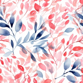 Red and blue leafs watercolor